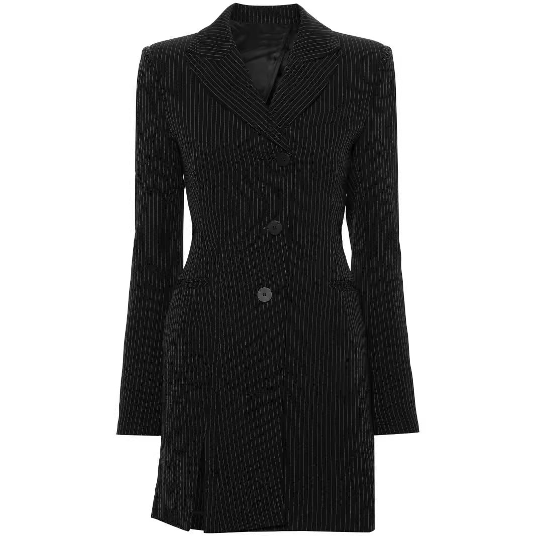 Damen Tailliertes Nadelstreifen-Blazerkleid mit Einreiher, Gehschlitz und schmaler Silhouette Shop Nory