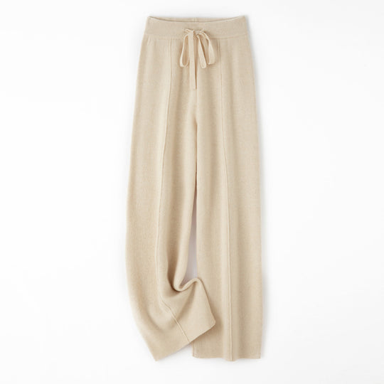 Damen Weiche Strickhose mit weitem Bein, Tunnelzugbund und dekorativer Mittelnaht Shop Nory