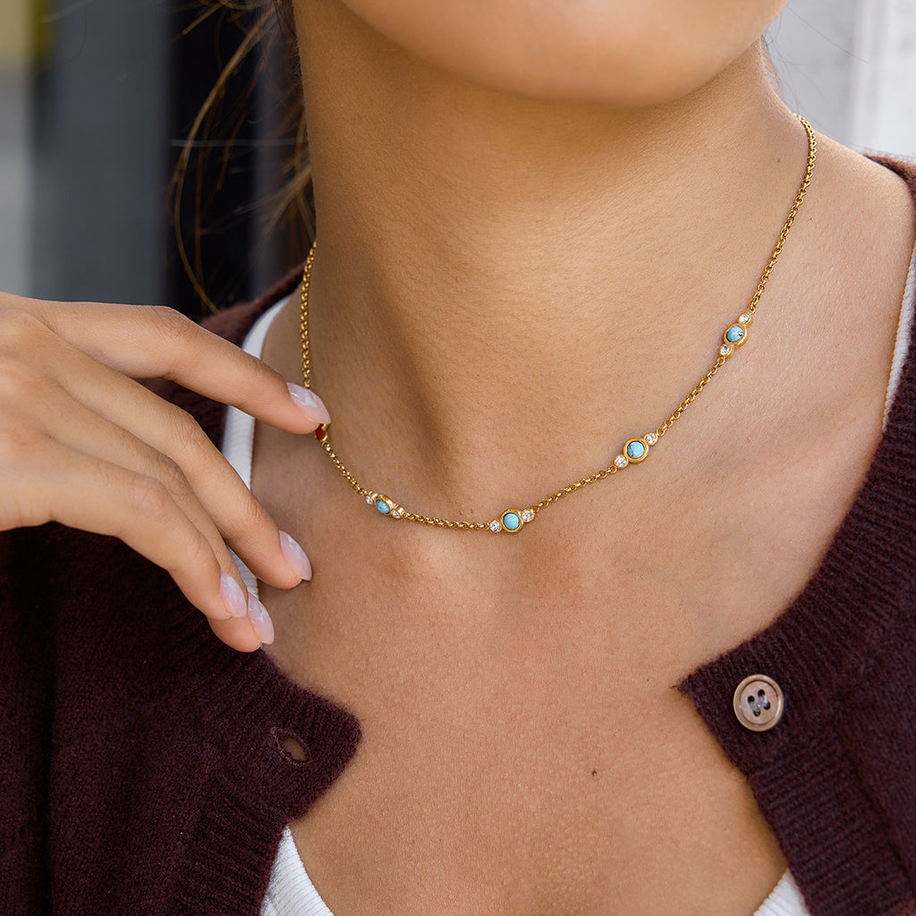 Damen Halskette mit elegantem turquoise und zirkonia Akzent Shop Nory