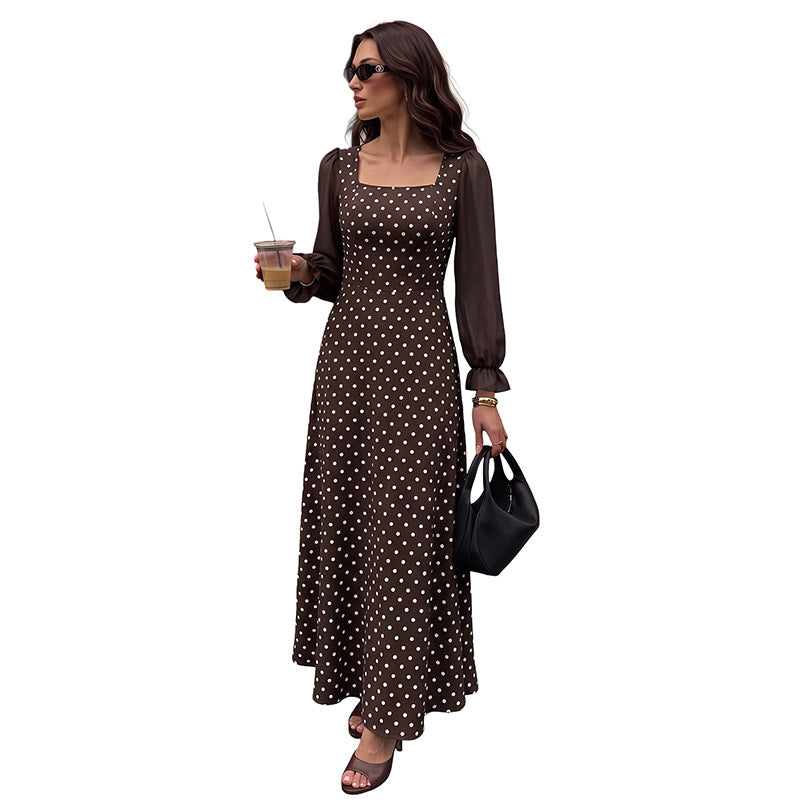 Damen Maxikleid mit Quadrat-Ausschnitt, transparenten Chiffon-Ärmeln und taillierter A-Linie Shop Nory