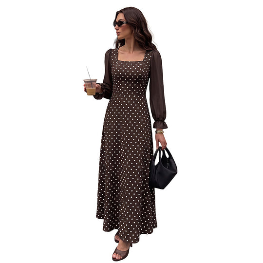 Damen Maxikleid mit Quadrat-Ausschnitt, transparenten Chiffon-Ärmeln und taillierter A-Linie Shop Nory