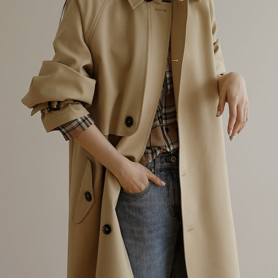 Damen Modische Trenchjacke mit breitem Kragen Shop Nory