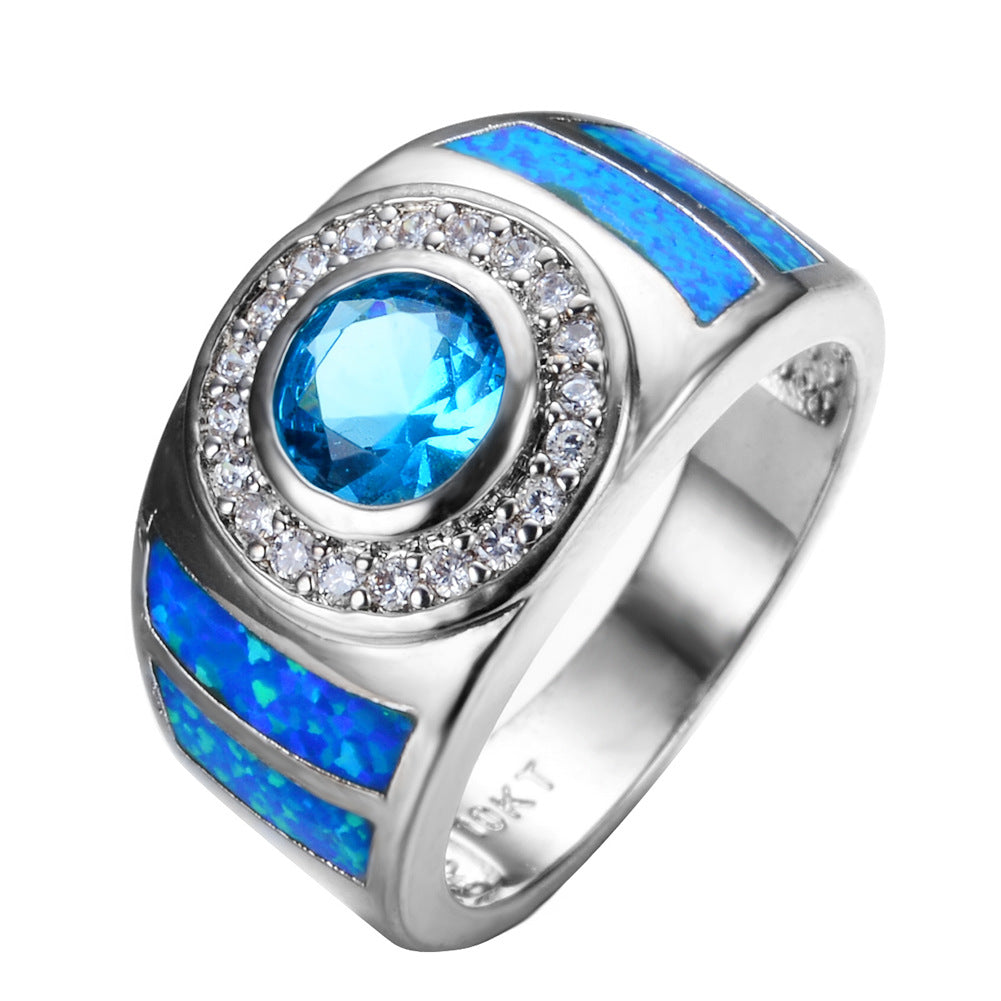 Damen Ring mit funkelndem blauen Opal und Zirkonia-Verzierung Shop Nory