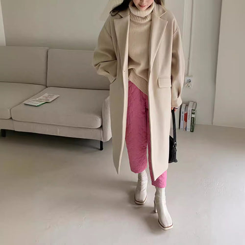 Damen Longline Wollmix-Mantel mit kastiger Oversize-Passform und cleanem Revers Shop Nory