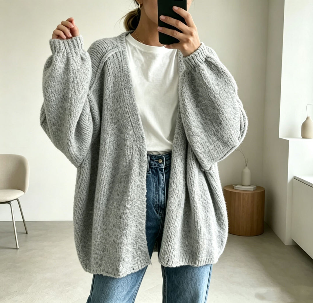 Damen Oversized Grobstrick-Cardigan mit weitem Ärmel Shop Nory