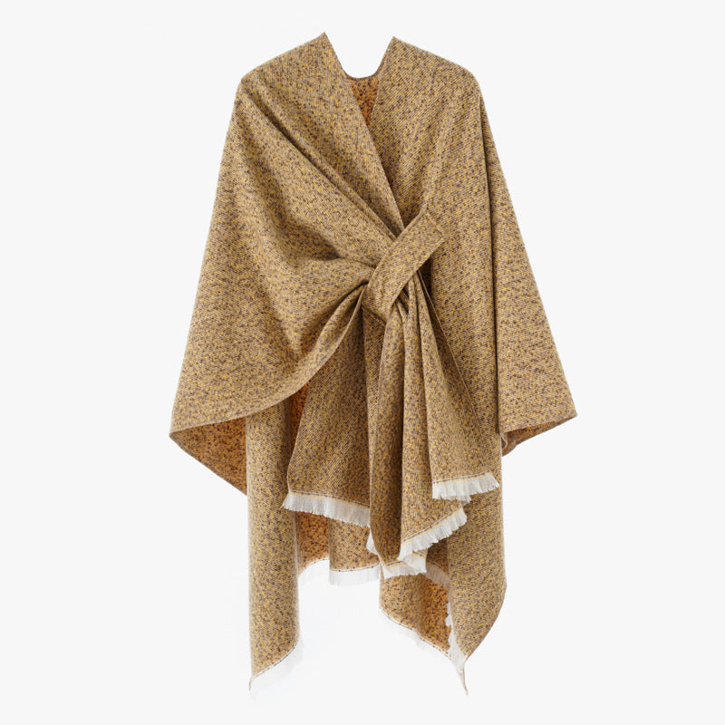 Damen Wollmix-Umhang mit Bindeschlaufe und Fransensaum Shop Nory