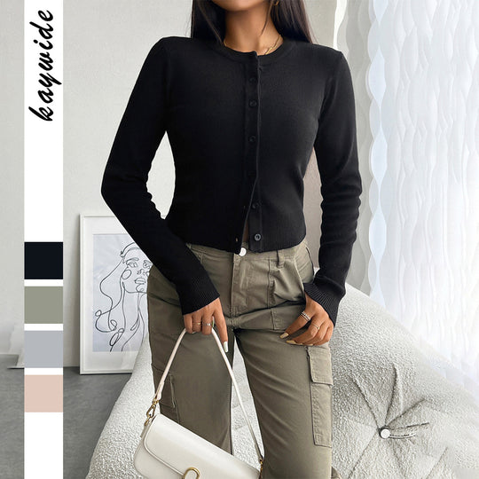 Damen nan taillierter Feinstrick-Cardigan mit Rundhals und Zierknopfleiste Shop Nory