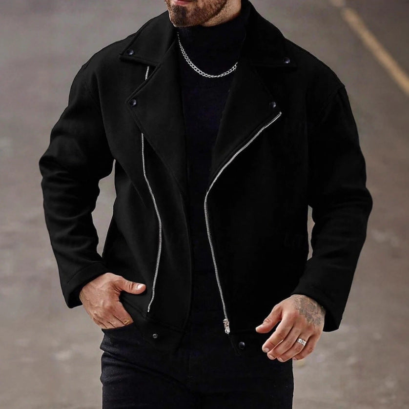 Herren Oversized Bikerjacke aus Wollmix mit asymmetrischem Reißverschluss und Druckknopf-Details Shop Nory