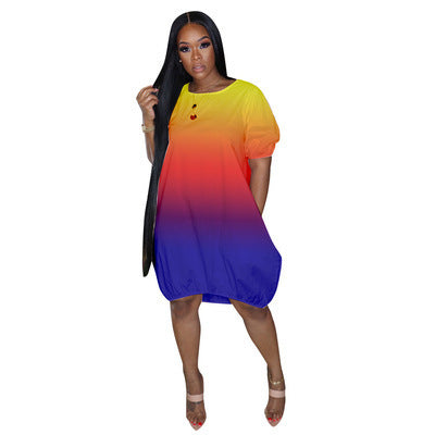Damen Oversize-Gradient-Tunika-Kleid mit Eingrifftaschen und Rundhalsausschnitt Shop Nory