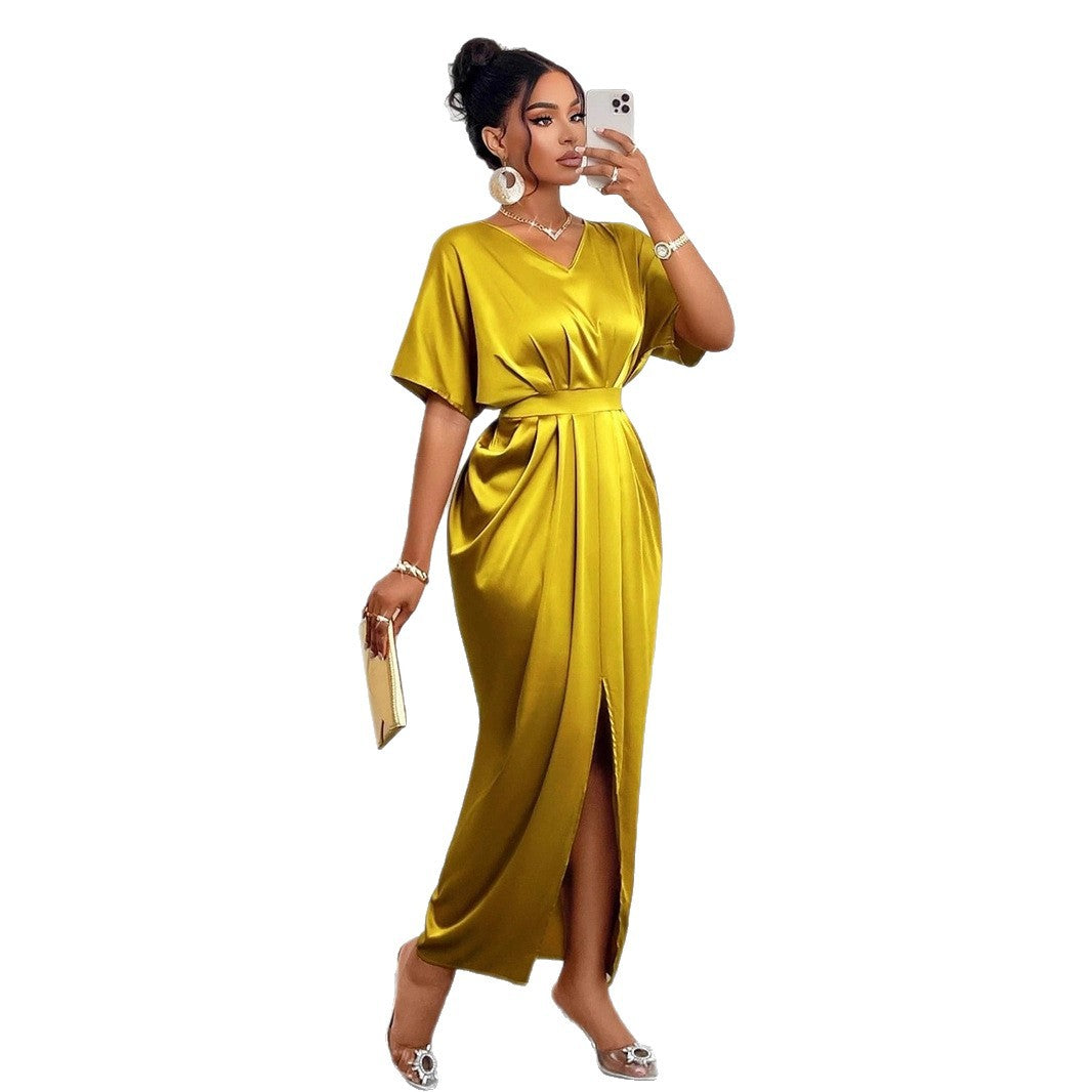 Damen Midikleid mit elegantem V-Ausschnitt und seitlichem Schlitz