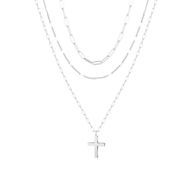 Damen mehrlagige Halskette mit modernem Kreuzanhänger und funkelnden Zirkonia Shop Nory