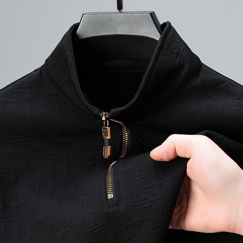 Herren Struktur-Jacquard Troyer mit kurzem Reißverschluss und Stehkragen Shop Nory