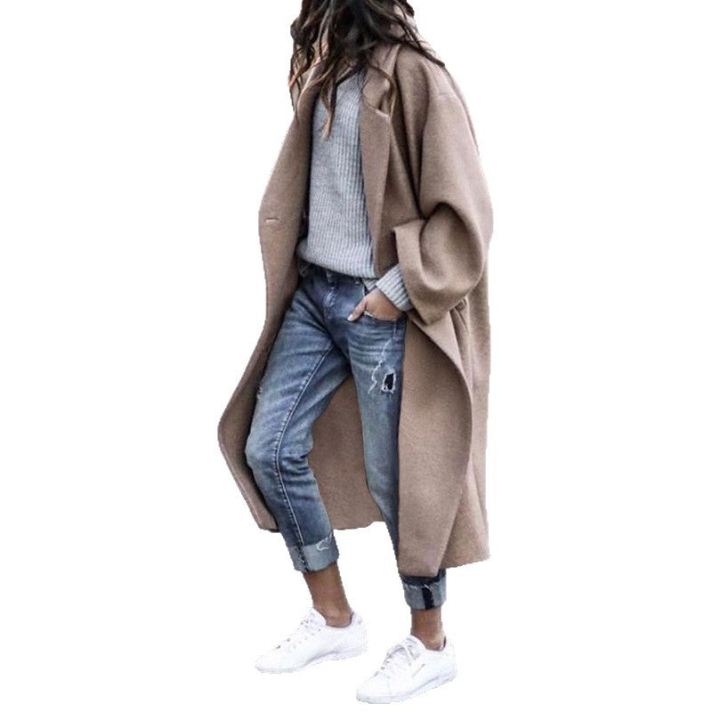Damen Oversize Wollmantel mit fallender Schulter, offener Front und Eingrifftaschen Shop Nory