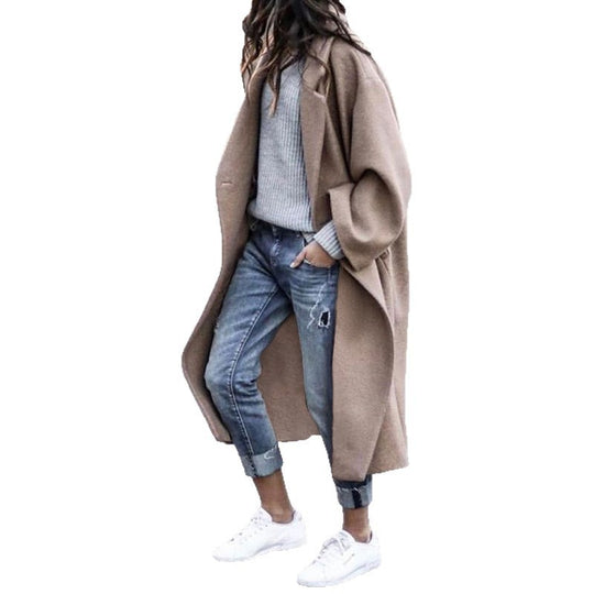 Damen Oversize Wollmantel mit fallender Schulter, offener Front und Eingrifftaschen Shop Nory