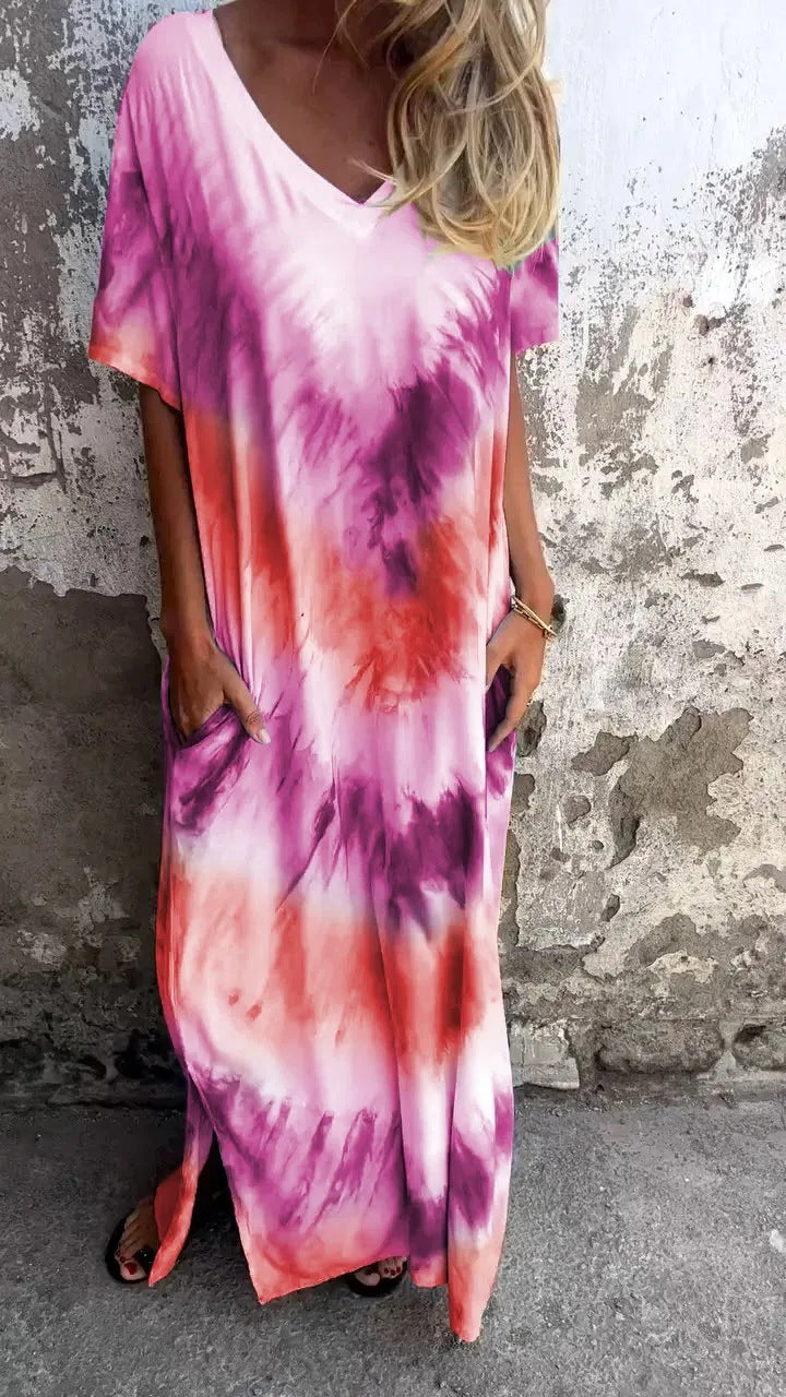 Damen Maxikleid mit lässigem V-Ausschnitt und praktischen Taschen