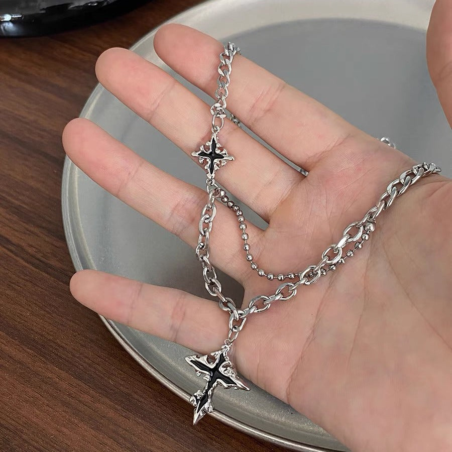 Damen Kette mit dekorativem Kreuzanhänger und mehrschichtiger Gliederung Shop Nory