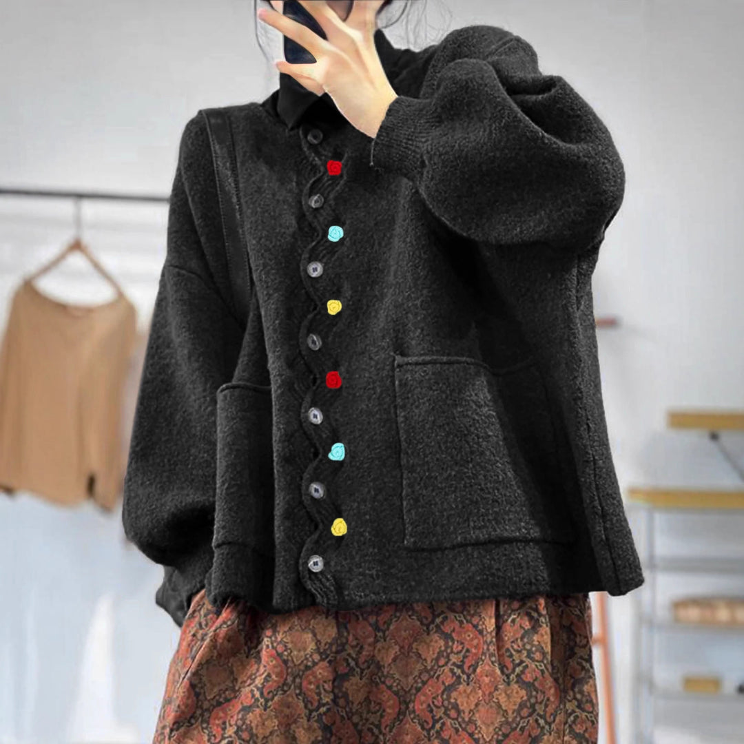 Damen Oversized Strickcardigan mit Zierknopfleiste und aufgesetzten Taschen Shop Nory