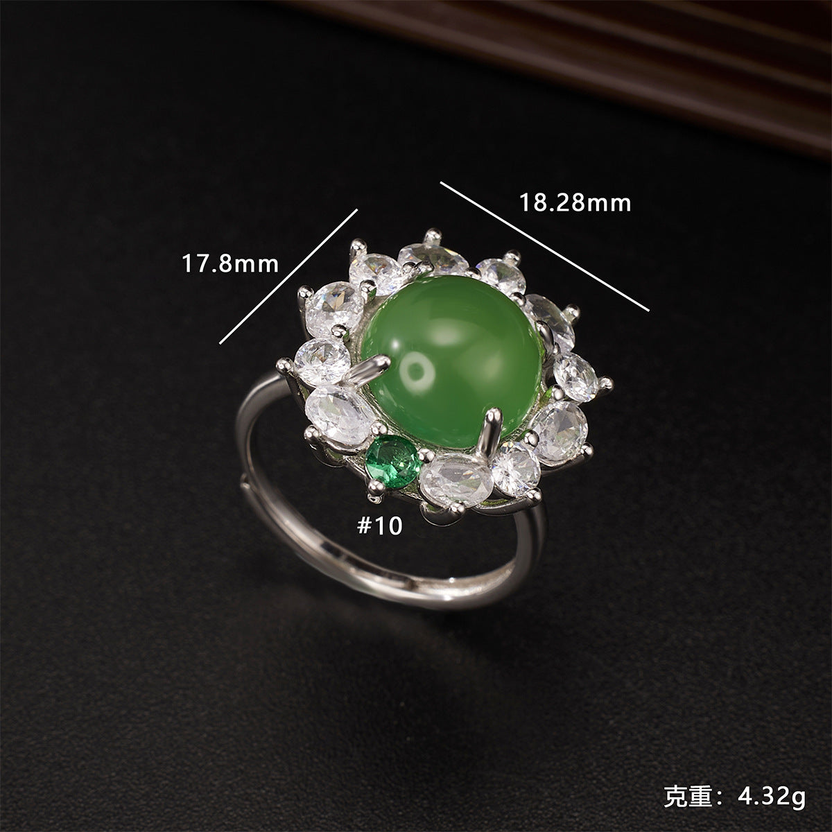 Damen eleganter Ring mit grünem Jade-Edelstein und funkelnden Zirkoniasteinen Shop Nory
