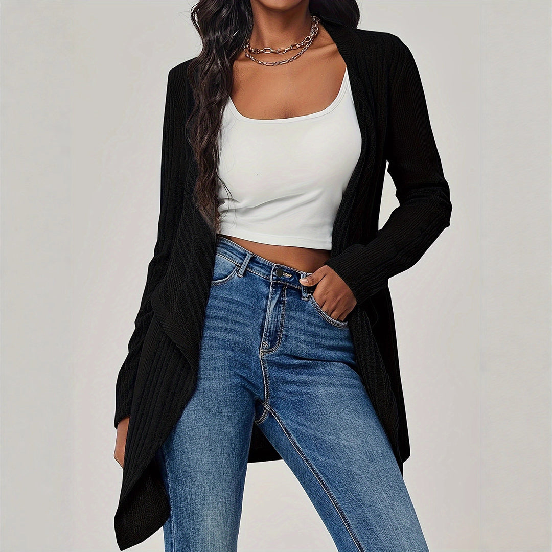 Damen Offener Rippstrick-Cardigan mit Wasserfallkragen Shop Nory