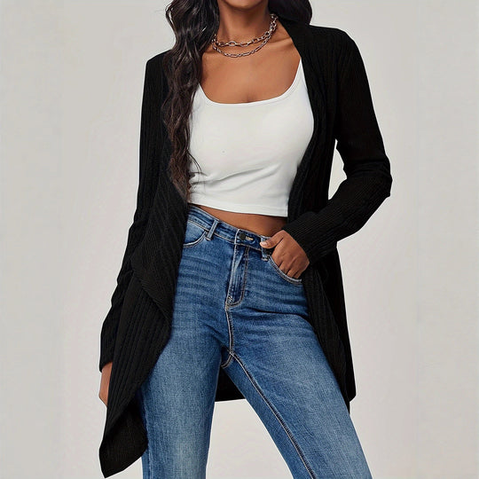 Damen Offener Rippstrick-Cardigan mit Wasserfallkragen Shop Nory