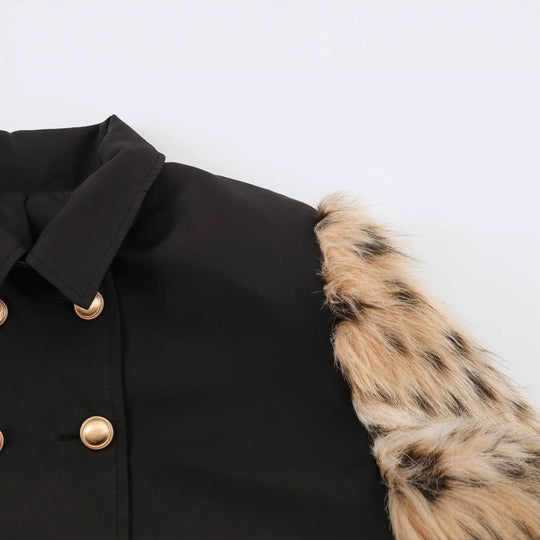 Damen Doppelreihige Kurzjacke mit Kunstfellärmeln Shop Nory