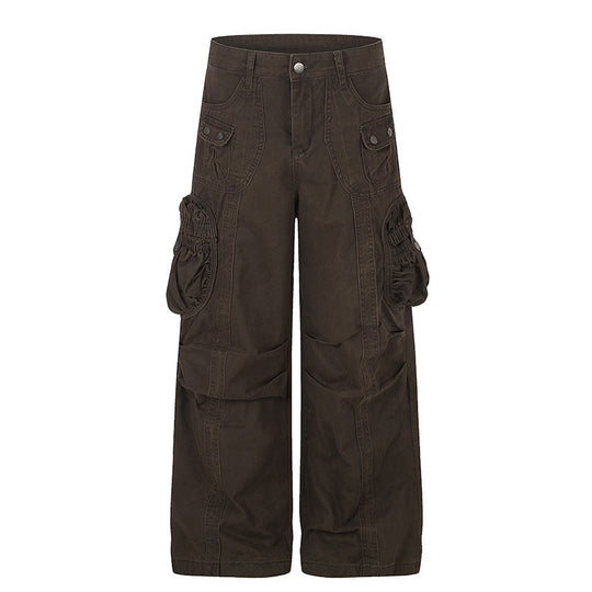 Damen weite Utility-Cargohose mit gerafften Seitentaschen und Ziernähten Shop Nory