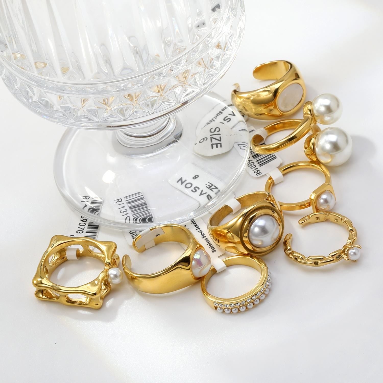 Damen verstellbarer Goldplattierter Edelstahlring mit Perlenbesatz Shop Nory