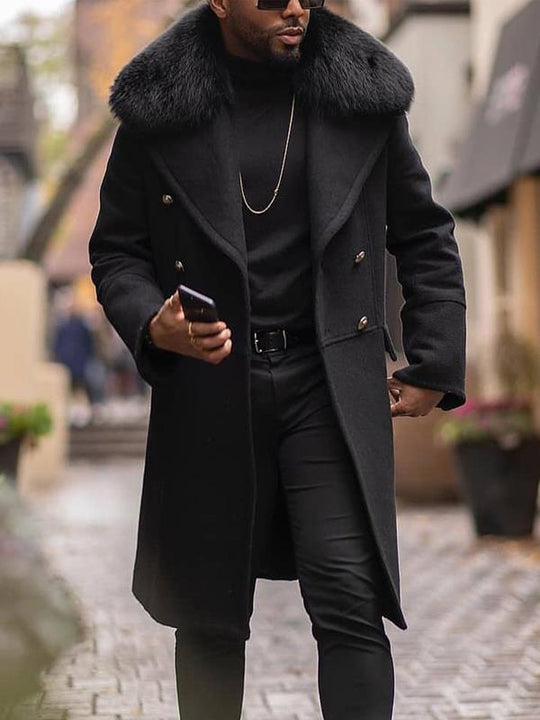 Herren elegante Wolljacke mit kunstfellkragen