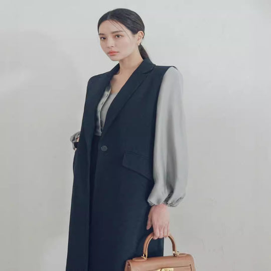 Damen Ärmellose Longweste im Tailoring mit Pattentaschen und einreihiger Knopfleiste Shop Nory