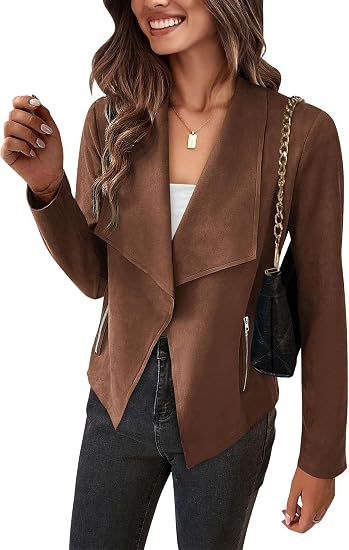 Damen Velourslederimitat-Wasserfallblazer mit asymmetrischem Saum und Reißverschlusstaschen Shop Nory
