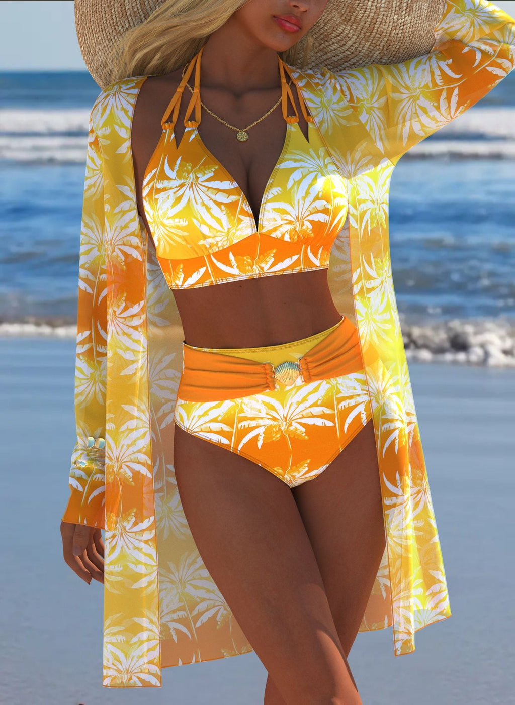 Damen Bikini-Set mit kreativem geometrischen Design und hohem Bund