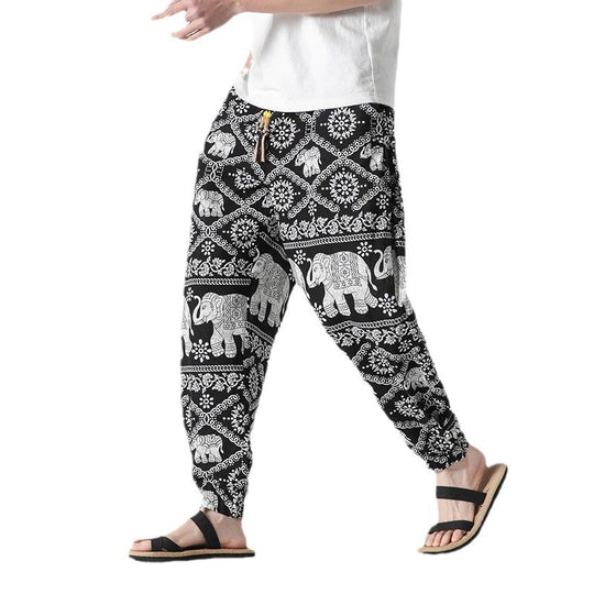 Unisex lässige Boho-Haremshose mit Elefantenmuster, elastischem Bund und Bündchen Shop Nory