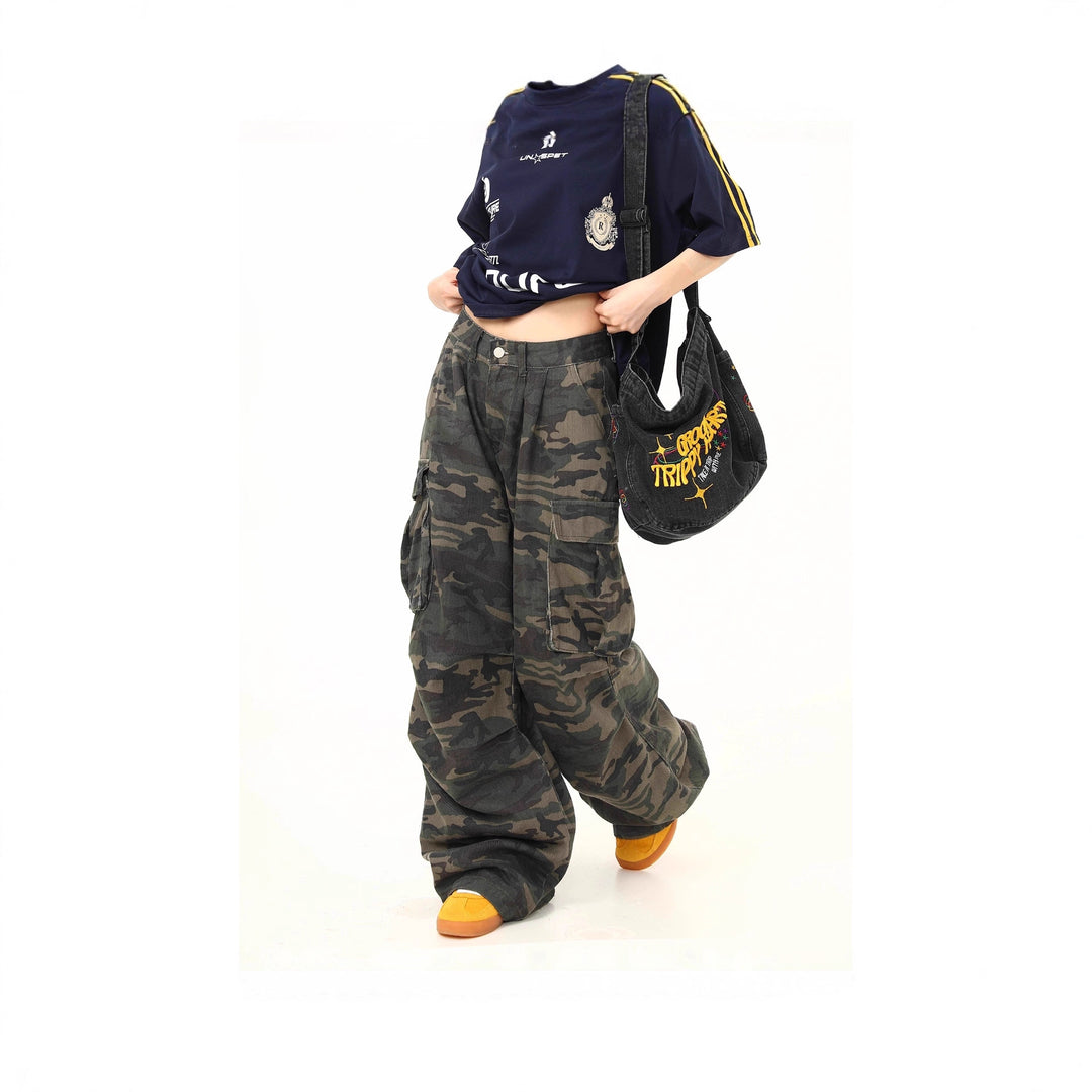 Damen Cargo-Hose mit weitem Bein und camouflagemuster Shop Nory