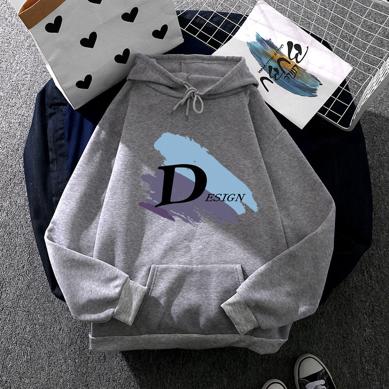 Unisex nan lässiger Kapuzenpullover mit großflächigem Pinsel-Logo, Kängurutasche und verstellbarer Kapuze Shop Nory