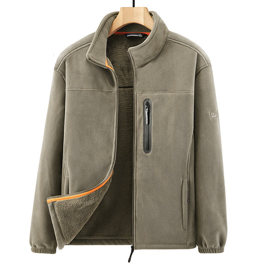 Herren Microfleece-Outdoorjacke mit wasserdichter Brusttasche, Stehkragen und Teddyfleece-Innenfutter Shop Nory