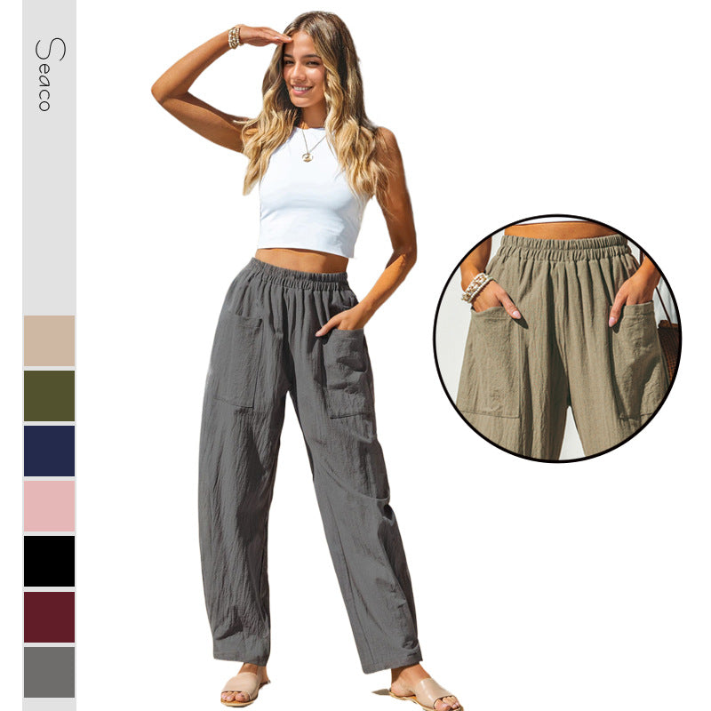 Damen lässige Leinenhose mit praktischen Seitentaschen