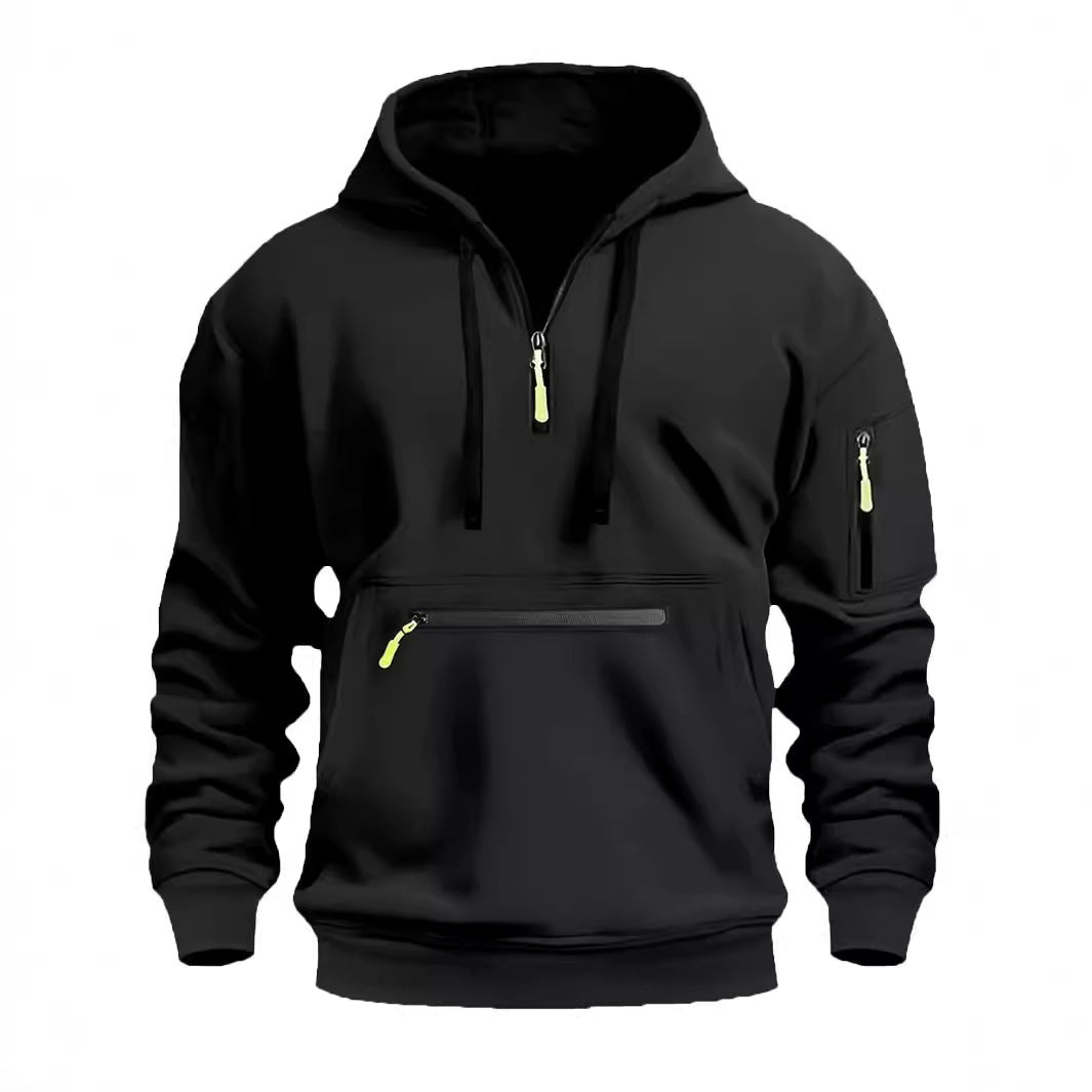 Herren nan technischer Halbzip Kapuzenpullover mit frontaler Reißverschlusstasche und Ärmel-Tasche Shop Nory