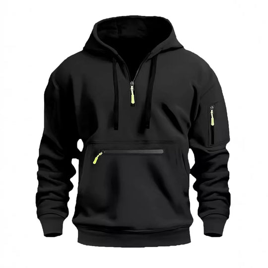 Herren nan technischer Halbzip Kapuzenpullover mit frontaler Reißverschlusstasche und Ärmel-Tasche Shop Nory