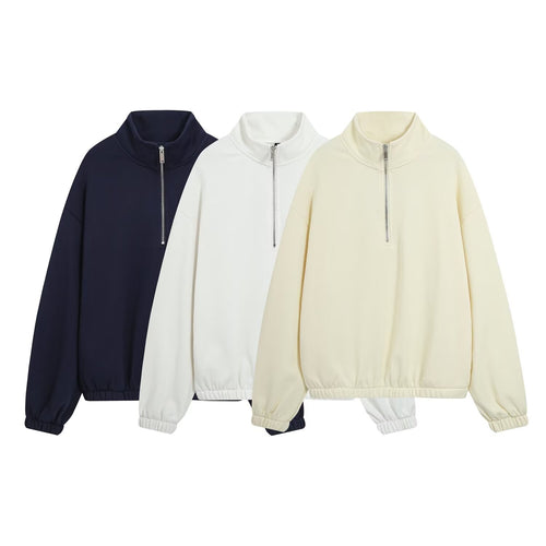 Damen Oversize Pullover mit Halbzip‑Stehkragen, elastischem Saum und überschnittenen Ärmeln Shop Nory