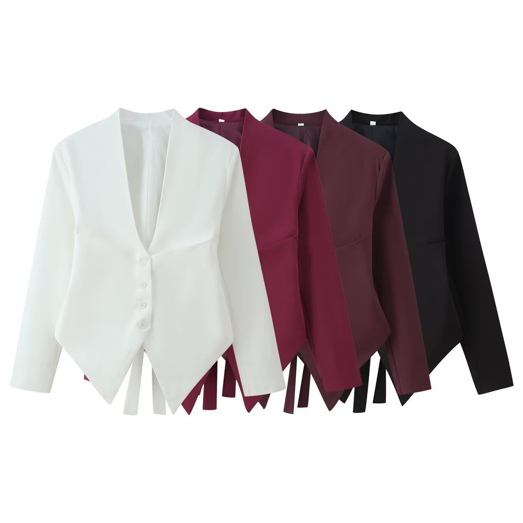 Damen Taillierter Blazer mit spitz zulaufendem Saum und tiefem V-Ausschnitt Shop Nory