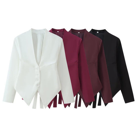 Damen Taillierter Blazer mit spitz zulaufendem Saum und tiefem V-Ausschnitt Shop Nory