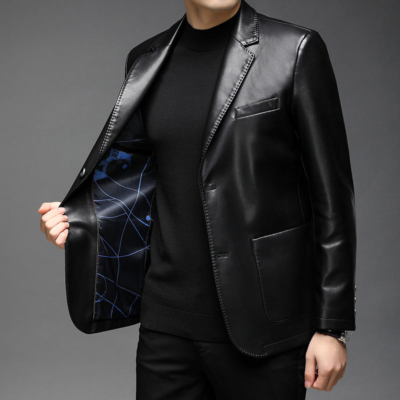 Herren Elegantes Kunstleder-Sakko im Tailored-Fit mit Reverskragen und Pattentaschen Shop Nory