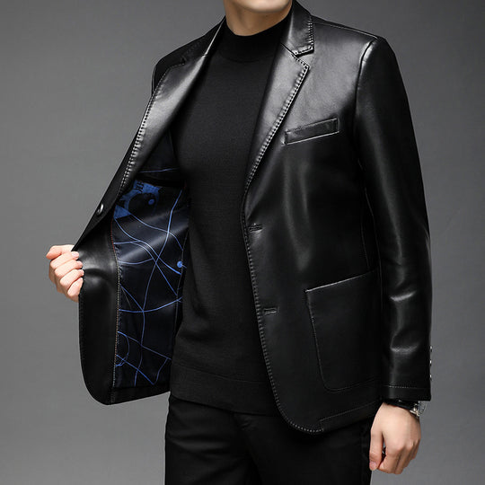 Herren Elegantes Kunstleder-Sakko im Tailored-Fit mit Reverskragen und Pattentaschen Shop Nory