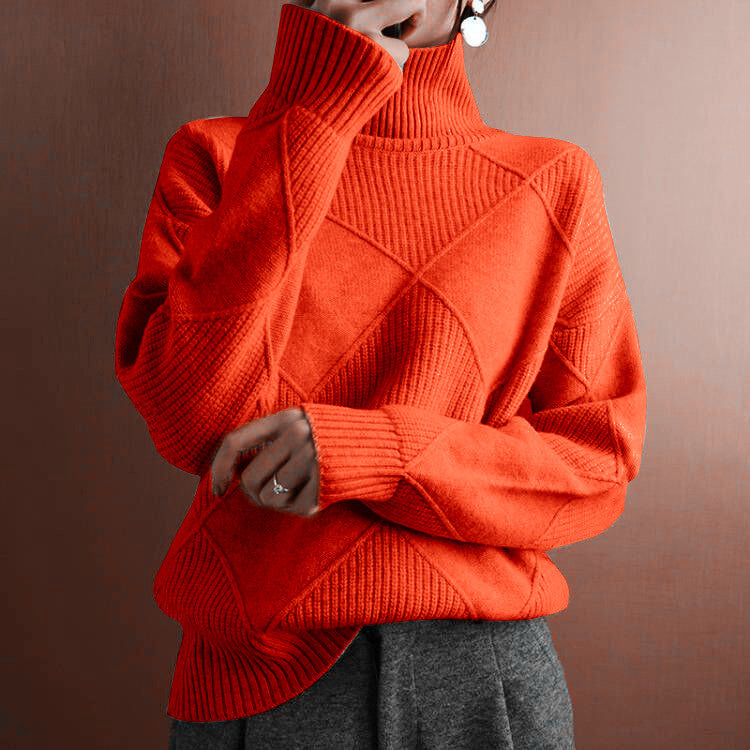 Damen nan weit geschnittener Strickpullover mit hohem Rollkragen und Rautenmuster Shop Nory