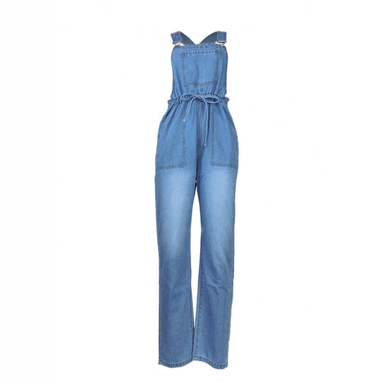 Damen Lässiger Denim-Latzoverall mit Tunnelzugbund und aufgesetzten Taschen Shop Nory