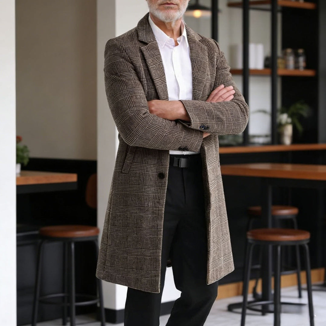 Herren Wollblendmantel im Glencheck mit schlanker langer Silhouette Shop Nory