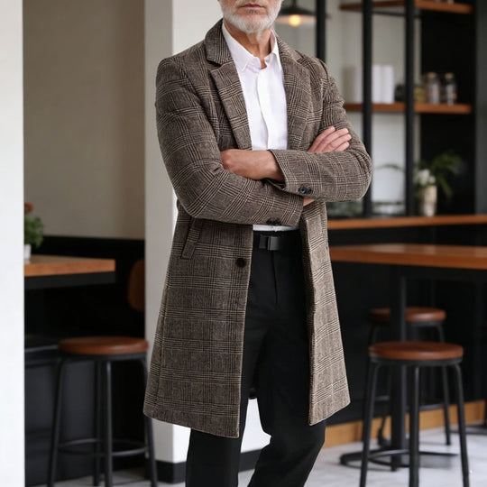 Herren Wollblendmantel im Glencheck mit schlanker langer Silhouette Shop Nory