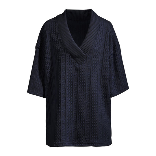 Damen Oversized Kurzarm-Strickpullover mit tiefem V‑Ausschnitt und Zopfmuster Shop Nory