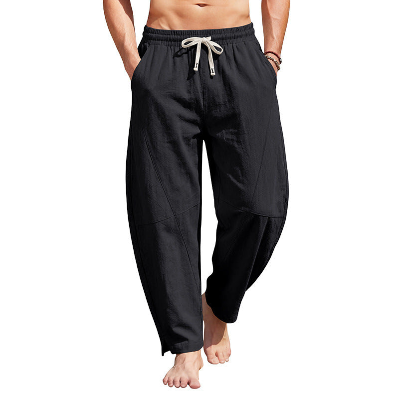 Herren knöchellange Freizeithose aus Leinenmix mit elastischem Kordelbund und seitlichen Schlitzen Shop Nory