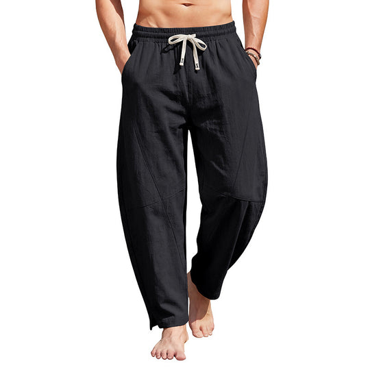 Herren knöchellange Freizeithose aus Leinenmix mit elastischem Kordelbund und seitlichen Schlitzen Shop Nory